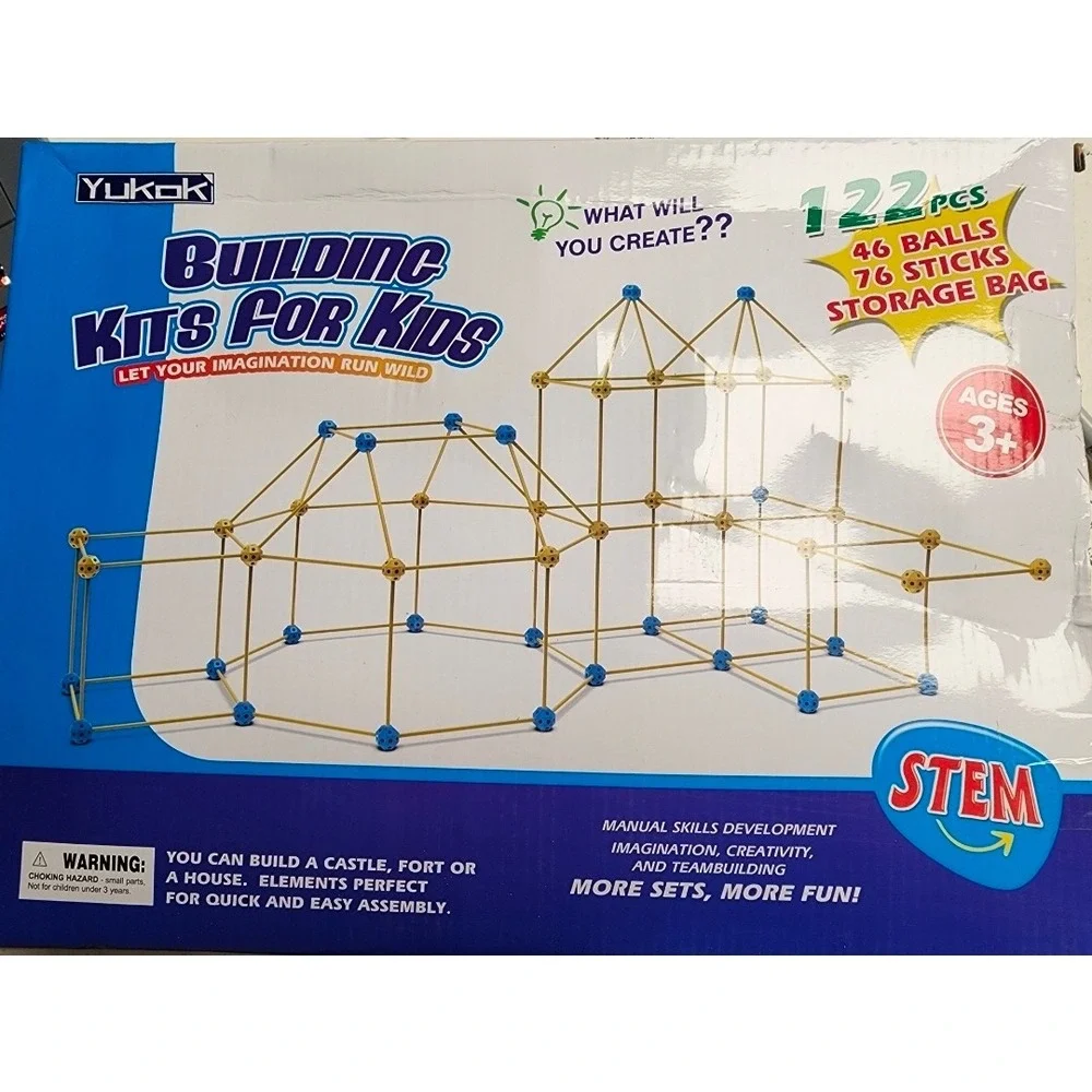 Yukok STEM Building Kit for Kids 122 Pcs Fort Construction Set Ages 3+ New